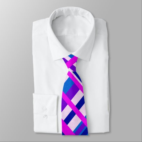 Plaid in Purple Blue  Pink Neck Tie