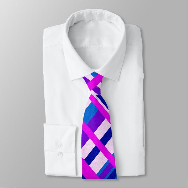 Plaid in Purple, Blue & Pink Neck Tie (Tied)