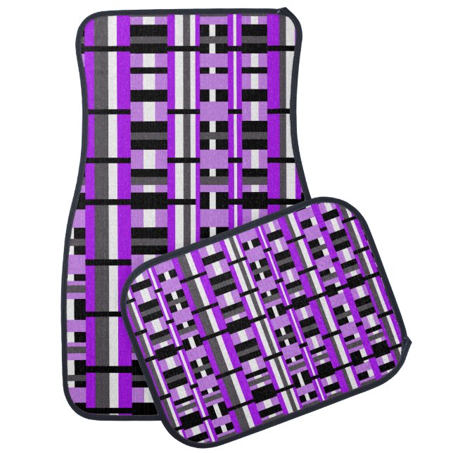 Plaid in Purple, Gray, Black & White Car Mat (Set)