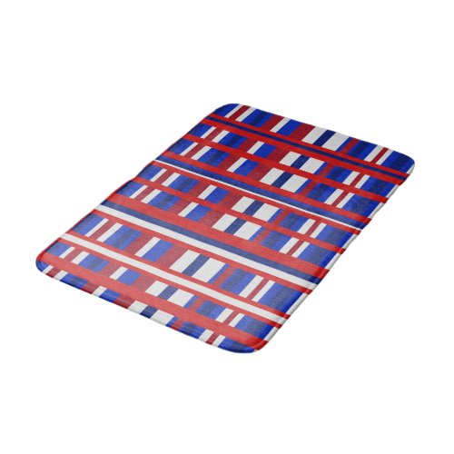 Plaid in Red White  Blue Bath Mat