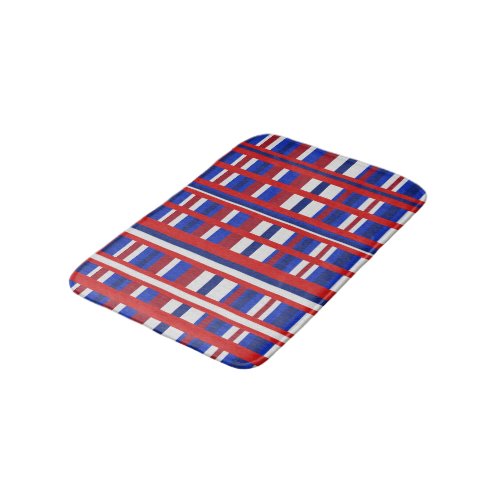 Plaid in Red White  Blue Bath Mat