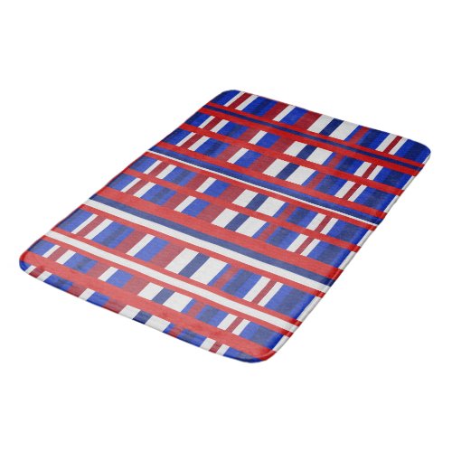 Plaid in Red White  Blue Bath Mat