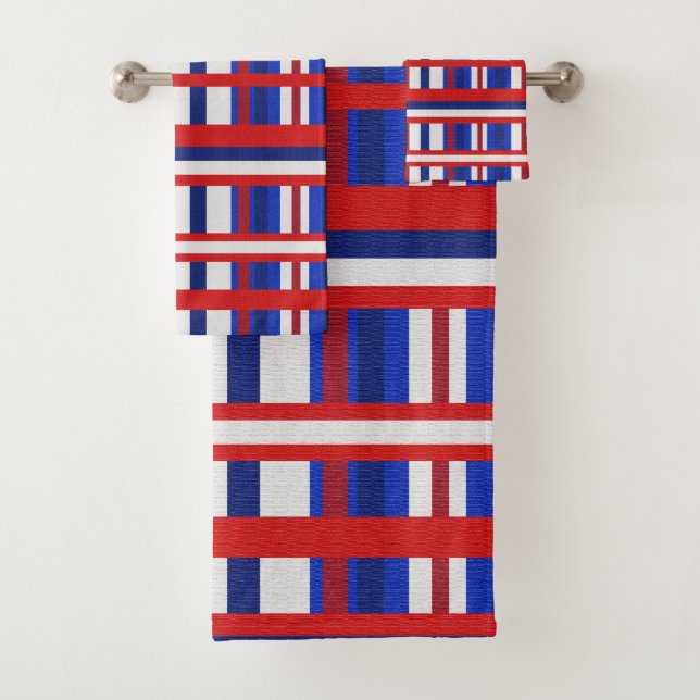 Plaid in Red, White & Blue Bath Towel Set (Insitu)