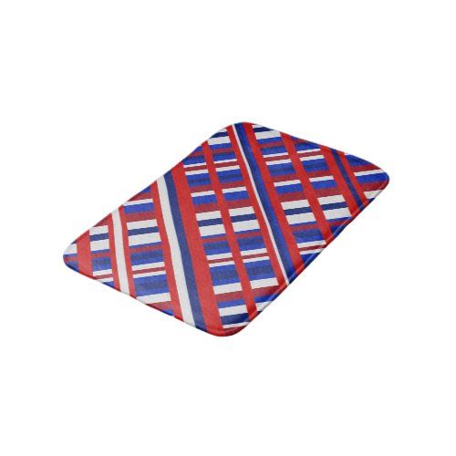 Plaid in Red White  Blue Diagonal Bath Mat