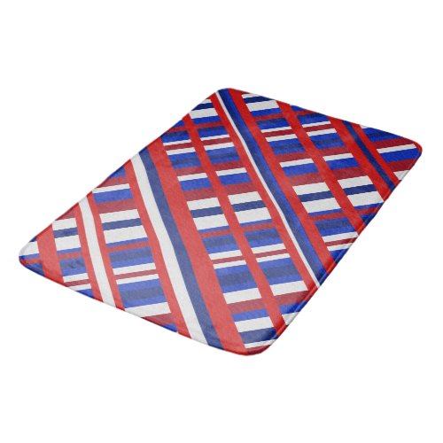 Plaid in Red White  Blue Diagonal Bath Mat