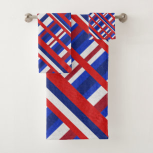 Plaid in Red, White & Blue Diagonal Bath Towel Set
