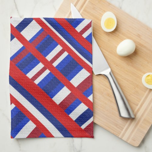 Plaid in Red White  Blue Diagonal Kitchen Towel