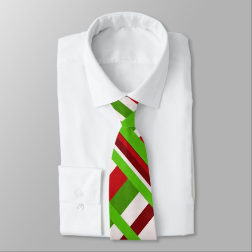 Plaid in Red White Green Modern Pattern Neck Tie