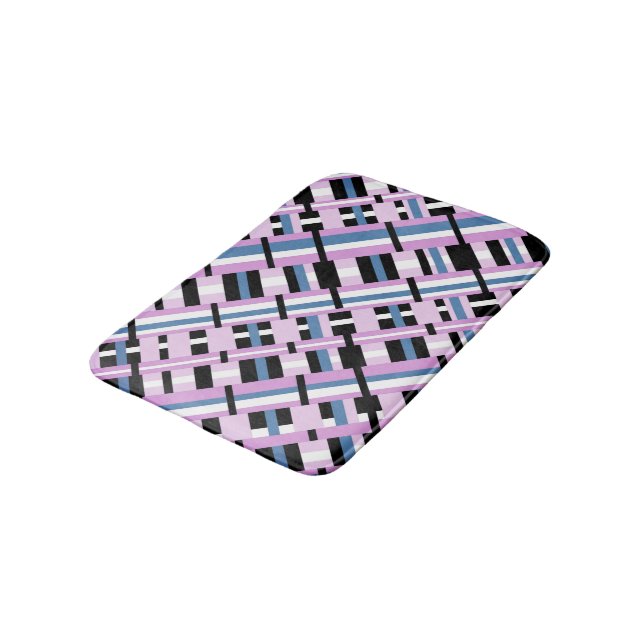 Plaid in Slate Blue, Orchid, Black & White Bath Mat (Angled)