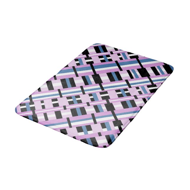 Plaid in Slate Blue, Orchid, Black & White Bath Mat (Angled)