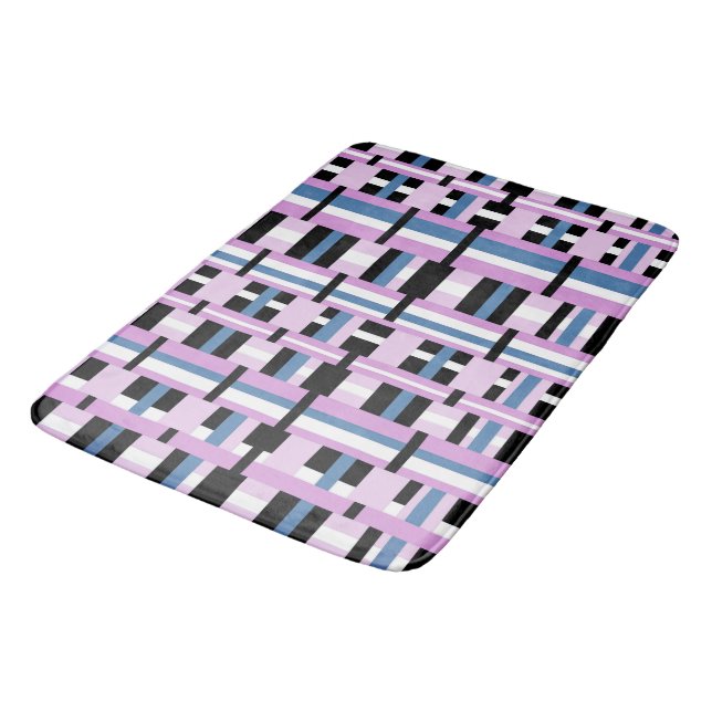 Plaid in Slate Blue, Orchid, Black & White Bath Mat (Angled)