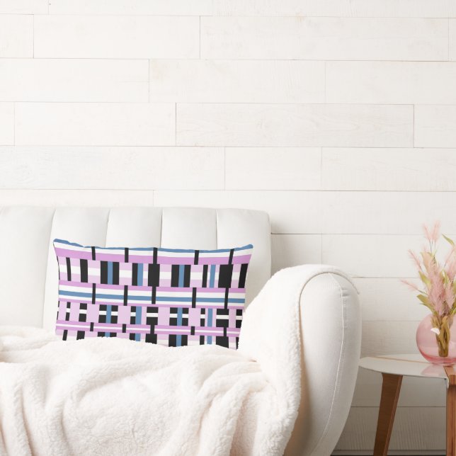 Plaid in Slate Blue, Orchid, Black & White Lumbar Pillow (Couch)