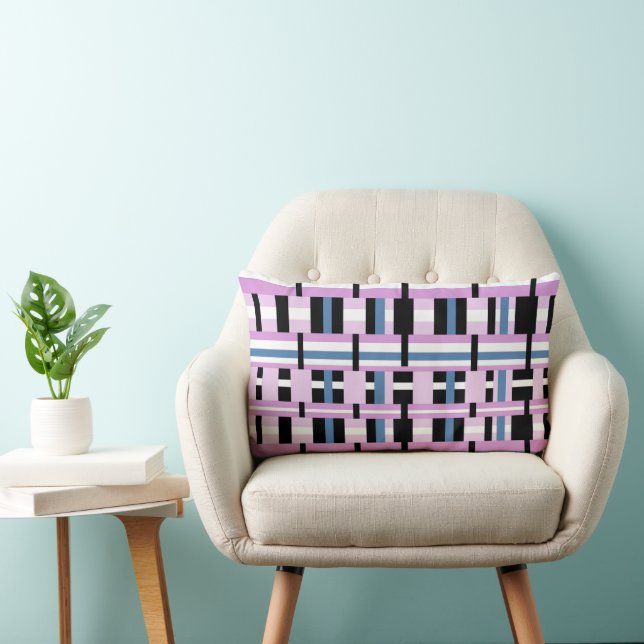 Plaid in Slate Blue, Orchid, Black & White Lumbar Pillow (Chair)
