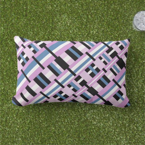 Plaid in Slate Blue Orchid Black  White Lumbar Pillow