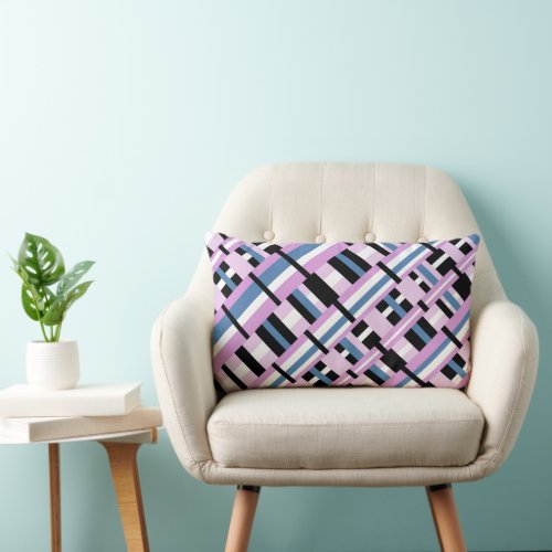 Plaid in Slate Blue Orchid Black  White Lumbar Pillow