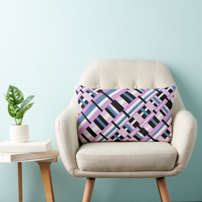 Plaid in Slate Blue, Orchid, Black & White Lumbar Pillow (Chair)
