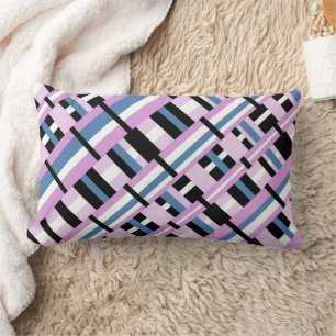 Plaid in Slate Blue, Orchid, Black & White Lumbar Pillow