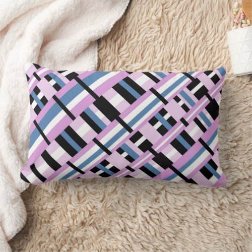 Plaid in Slate Blue Orchid Black  White Lumbar Pillow