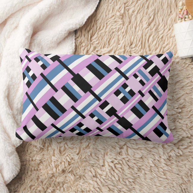 Plaid in Slate Blue, Orchid, Black & White Lumbar Pillow (Blanket)
