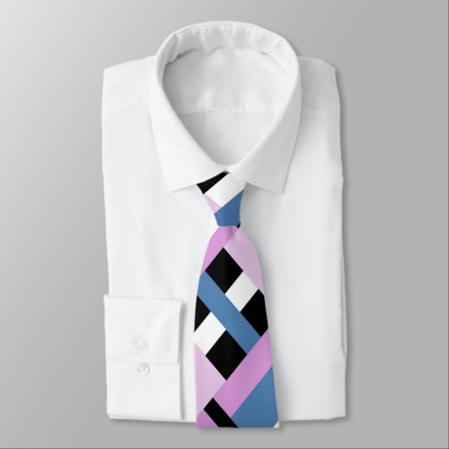 Plaid in Slate Blue Orchid Black  White Neck Tie