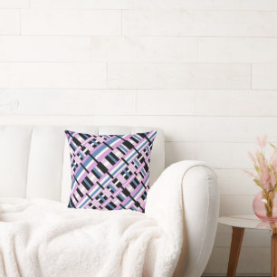 Plaid in Slate Blue, Orchid, Black & White Throw Pillow