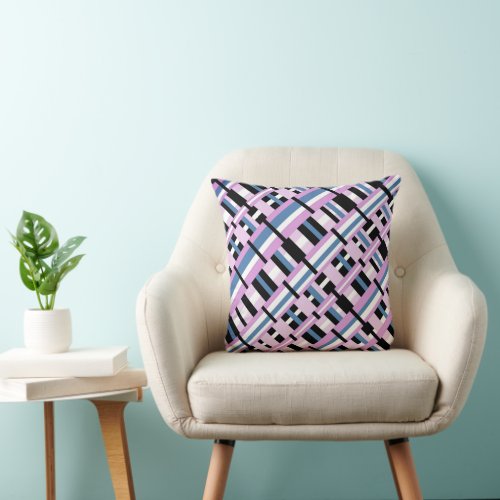 Plaid in Slate Blue Orchid Black  White Throw Pillow