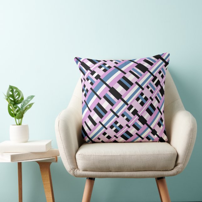 Plaid in Slate Blue, Orchid, Black & White Throw Pillow (Chair)
