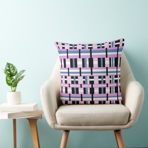 Plaid in Slate Blue Orchid Black  White Throw Pillow