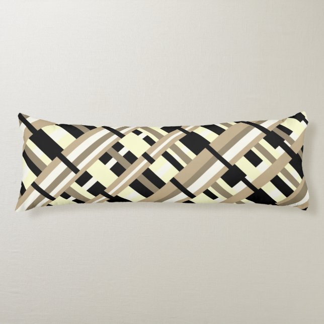 Plaid in Taupe, Tan, Black, White Diagonal  Body Pillow (Front)