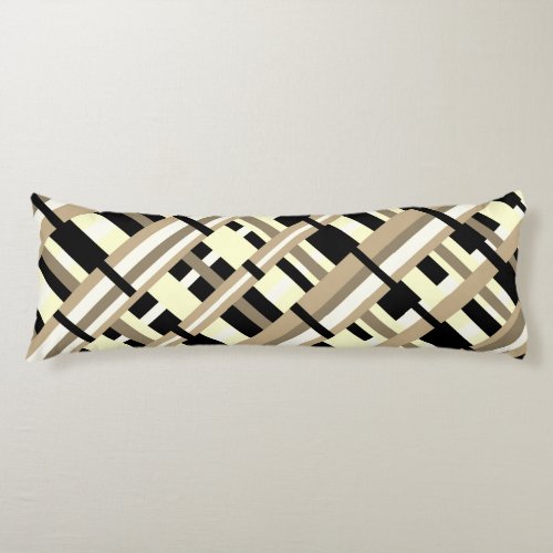 Plaid in Taupe Tan Black White Diagonal  Body Pillow