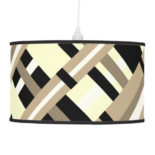 Plaid in Taupe Tan Black White Diagonal Ceiling Lamp