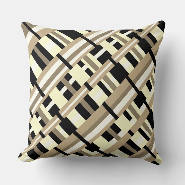 Plaid in Taupe, Tan, Black, White Diagonal Throw Pillow (Front)