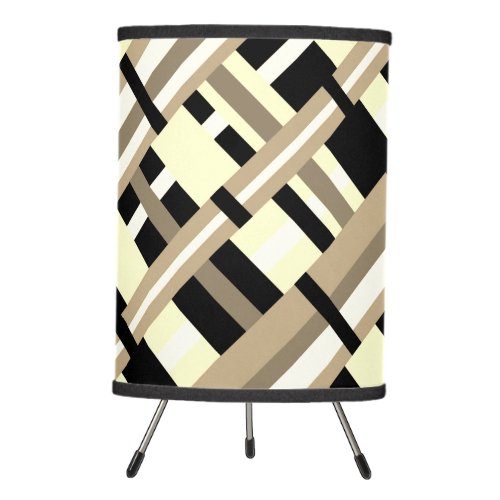 Plaid in Taupe Tan Black White Diagonal Tripod Lamp