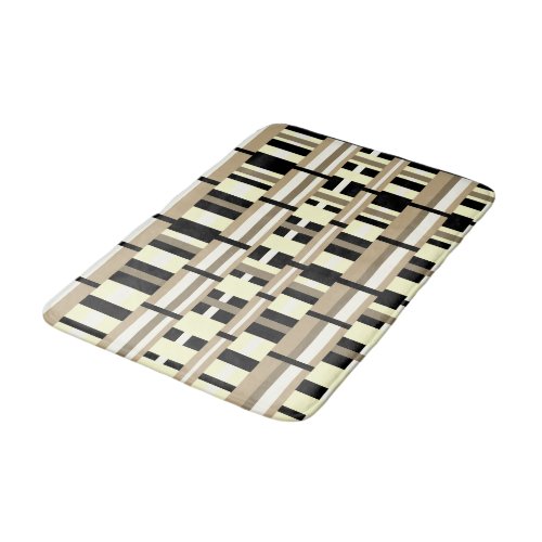 Plaid in Taupe Tan Black White Modern Bath Mat