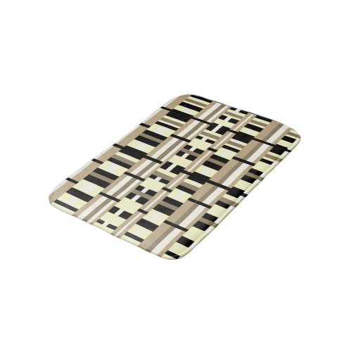 Plaid in Taupe Tan Black White Modern Bath Mat