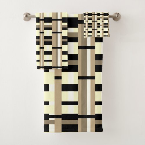 Plaid in Taupe Tan Black White Modern Bath Towel Set