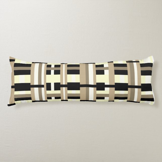Plaid in Taupe, Tan, Black, White Modern Body Pillow (Front)