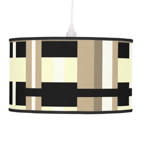 Plaid in Taupe Tan Black White Modern Ceiling Lamp