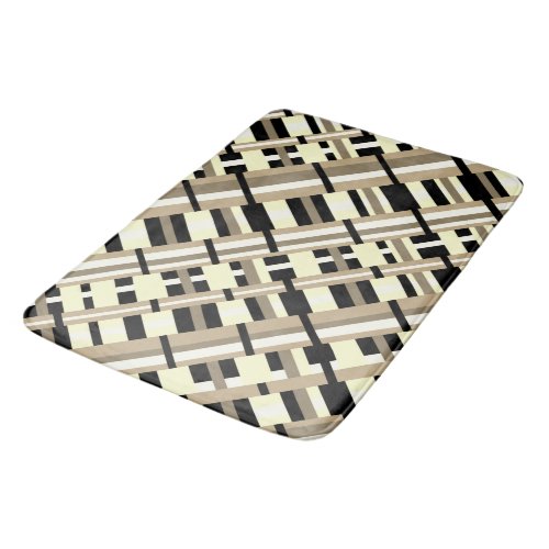 Plaid in Taupe Tan Black White Modern Diagonal Bath Mat