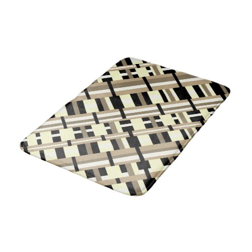 Plaid in Taupe Tan Black White Modern Diagonal Bath Mat