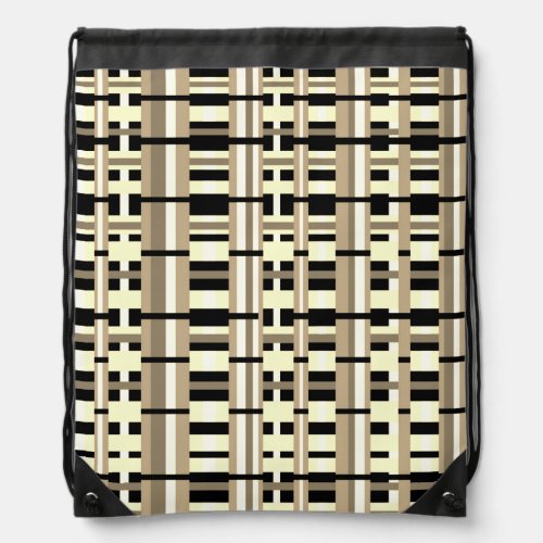 Plaid in Taupe Tan Black White Modern Drawstring Bag
