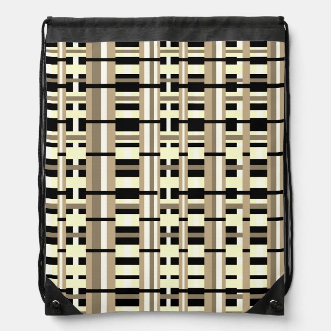 Plaid in Taupe, Tan, Black, White Modern Drawstring Bag (Front)