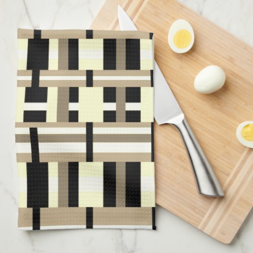 Plaid in Taupe Tan Black White Modern Kitchen Towel