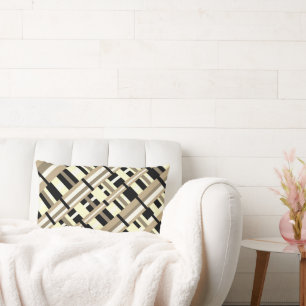 Plaid in Taupe, Tan, Black, White Modern Lumbar Pillow