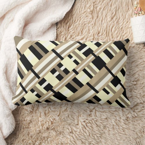 Plaid in Taupe Tan Black White Modern Lumbar Pillow