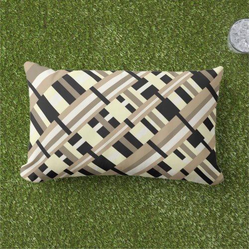 Plaid in Taupe Tan Black White Modern Lumbar Pillow