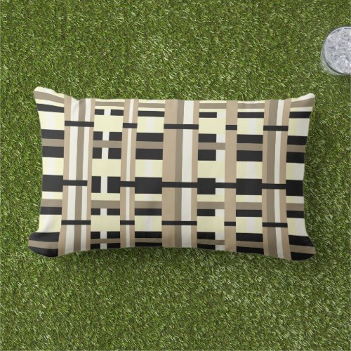 Plaid in Taupe Tan Black White Modern Lumbar Pillow