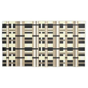 Plaid in Taupe, Tan, Black, White Modern Pillow Case