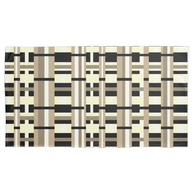 Plaid in Taupe, Tan, Black, White Modern Pillow Case (Front)