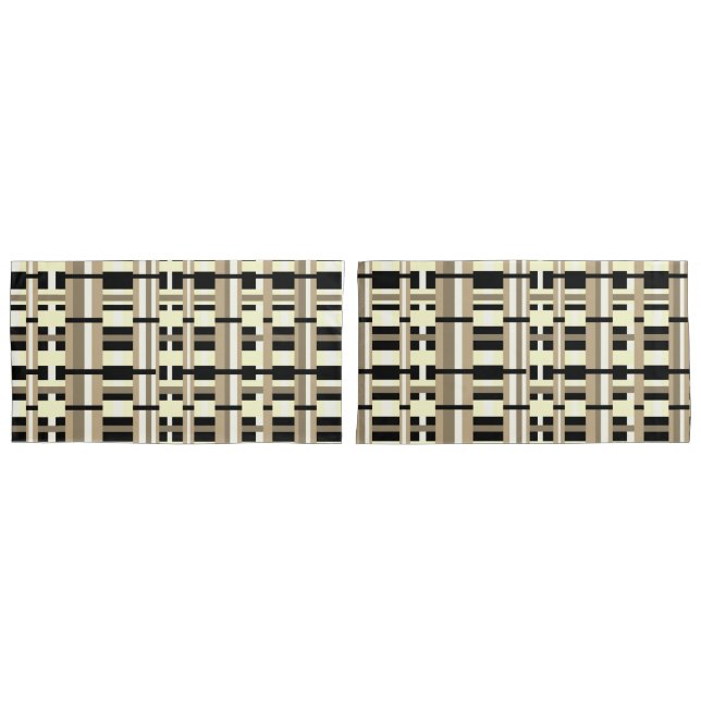 Plaid in Taupe, Tan, Black, White Modern Pillow Case (Front-Set)